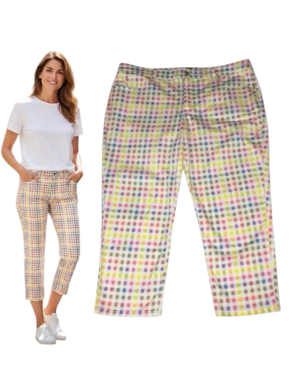 Charter Club 38x22 Bristol Gingham Plaid Multi Color Capri Pants - Women’s 18